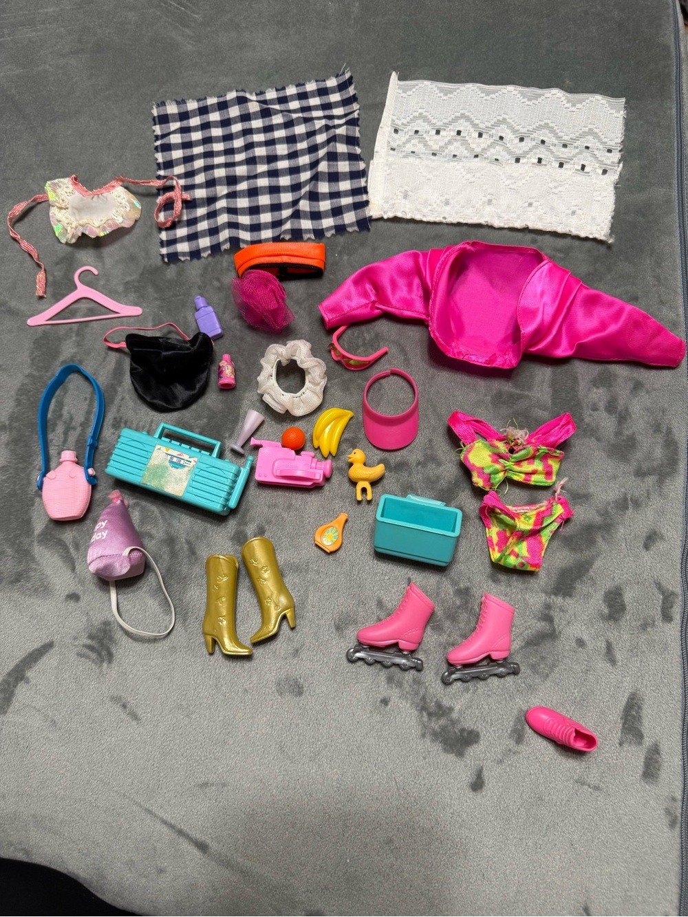 Doll Clothing & Accessories Lot – Pink Jacket Skates Boots Swimsuit